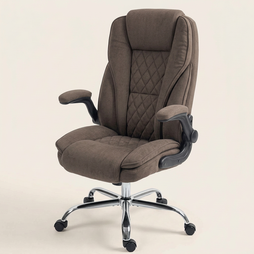 Velvet Office Chair with Footrest, Dark Brown