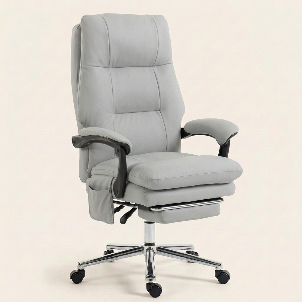 PU Leather Massage Chair, Light Gray, Silver