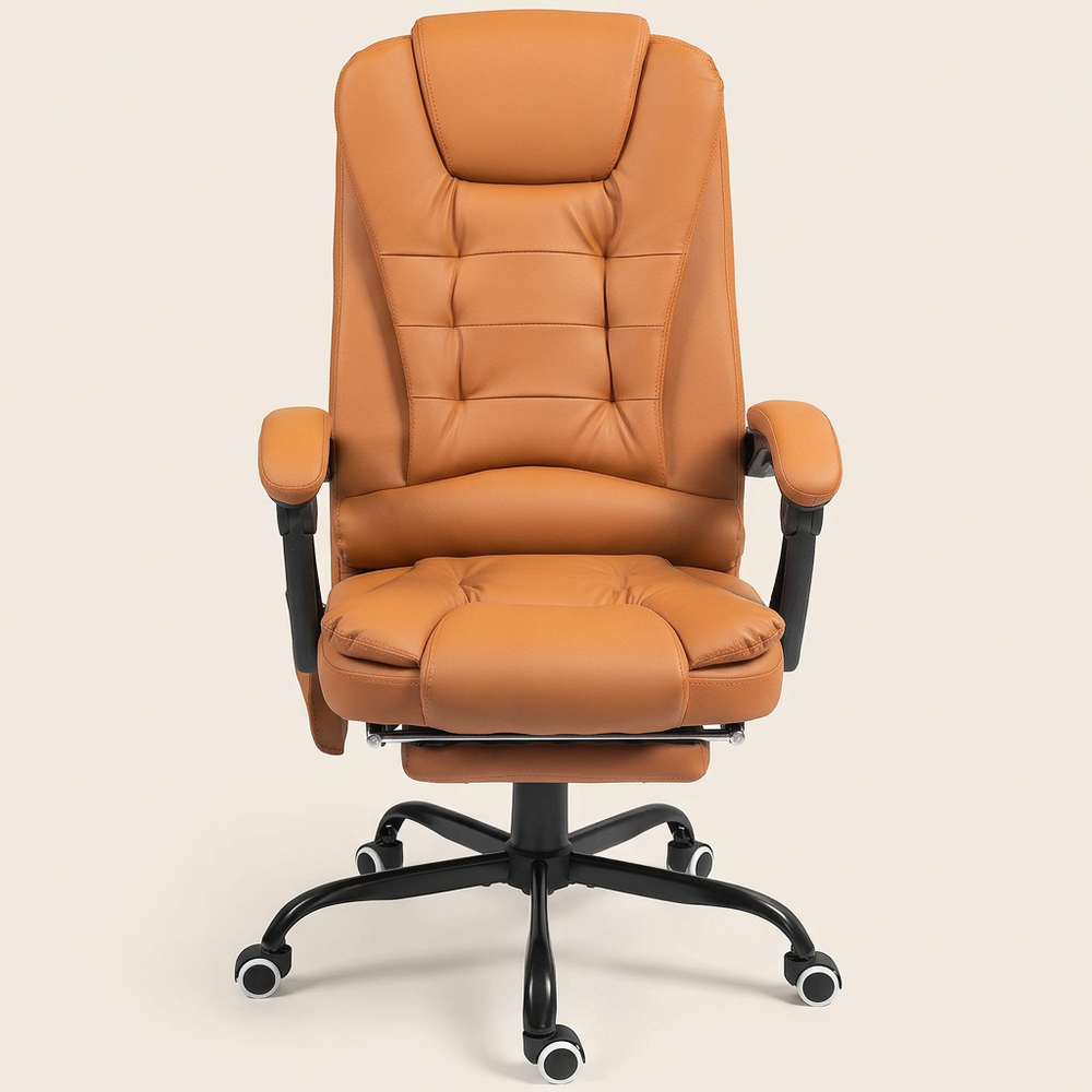 Reclining Massage Chair, Faux Leather, Light Brown