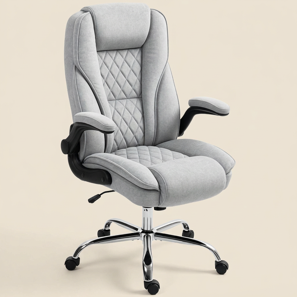 Velvet Office Chair with Footrest, Gray