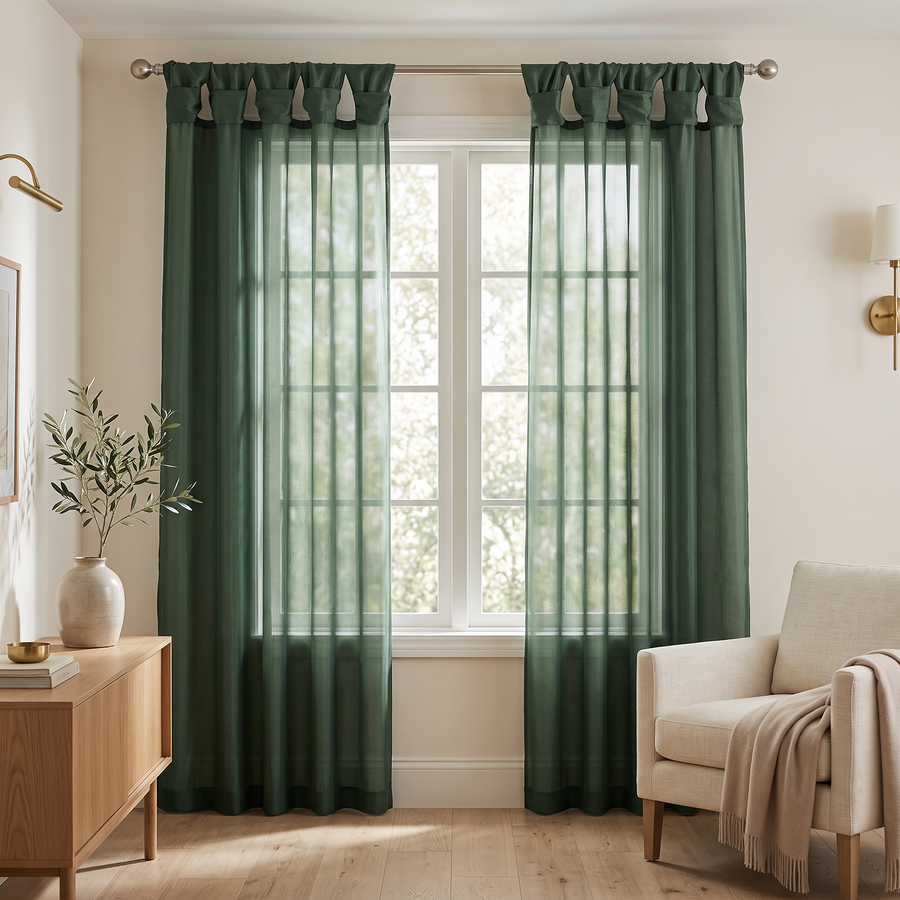 Twist Tab Curtain Panel, Green