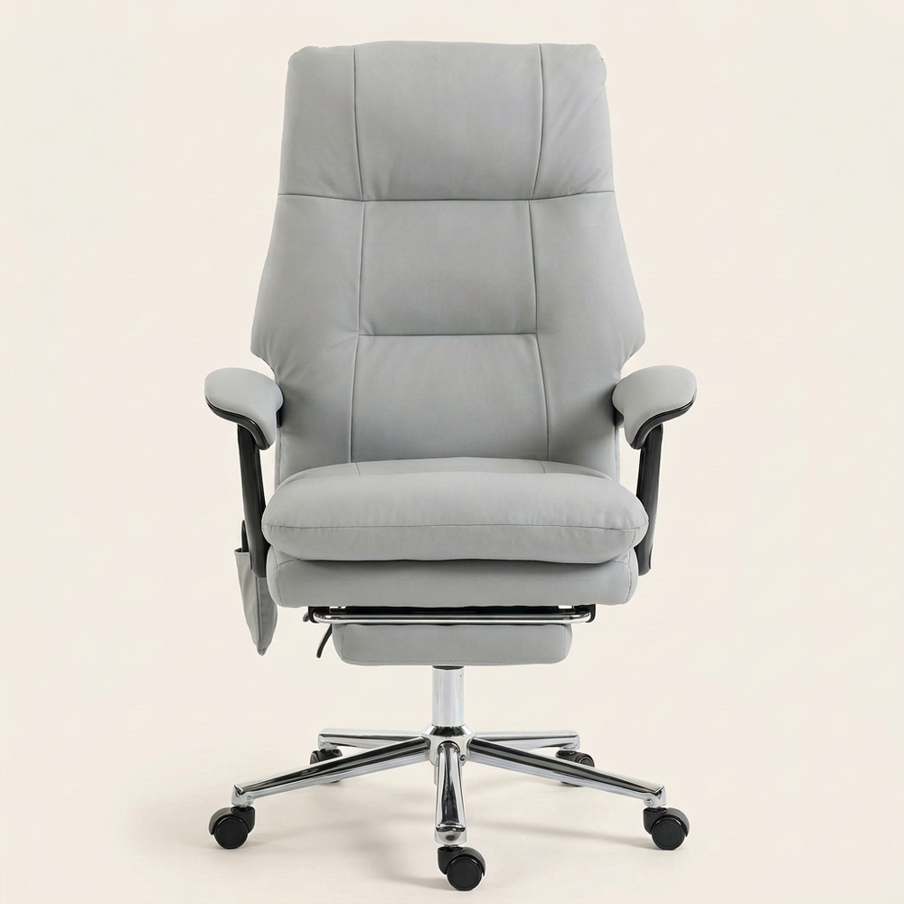 Reclining Massage Chair, PU Leather, Silver