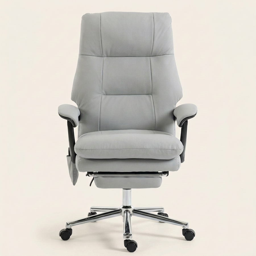 PU Leather Massage Chair, Light Gray, Silver
