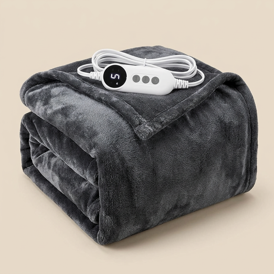 Heated Blanket, Layered Flannel, Dark Grey