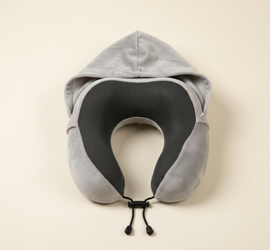 Hooded Travel Neck Pillow, Memory Foam