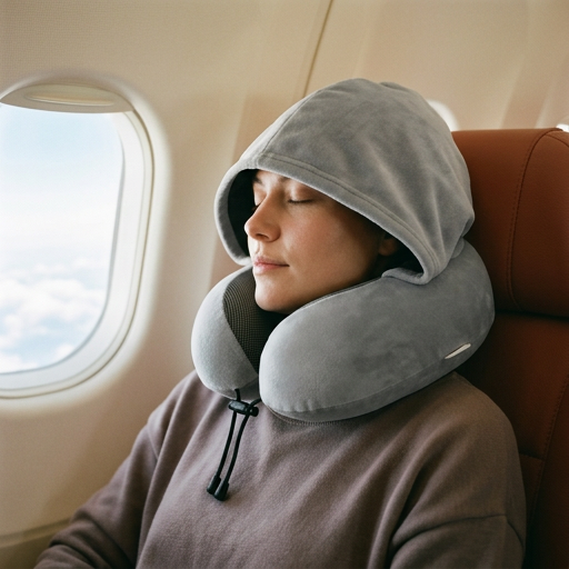 Hooded Travel Neck Pillow, Memory Foam