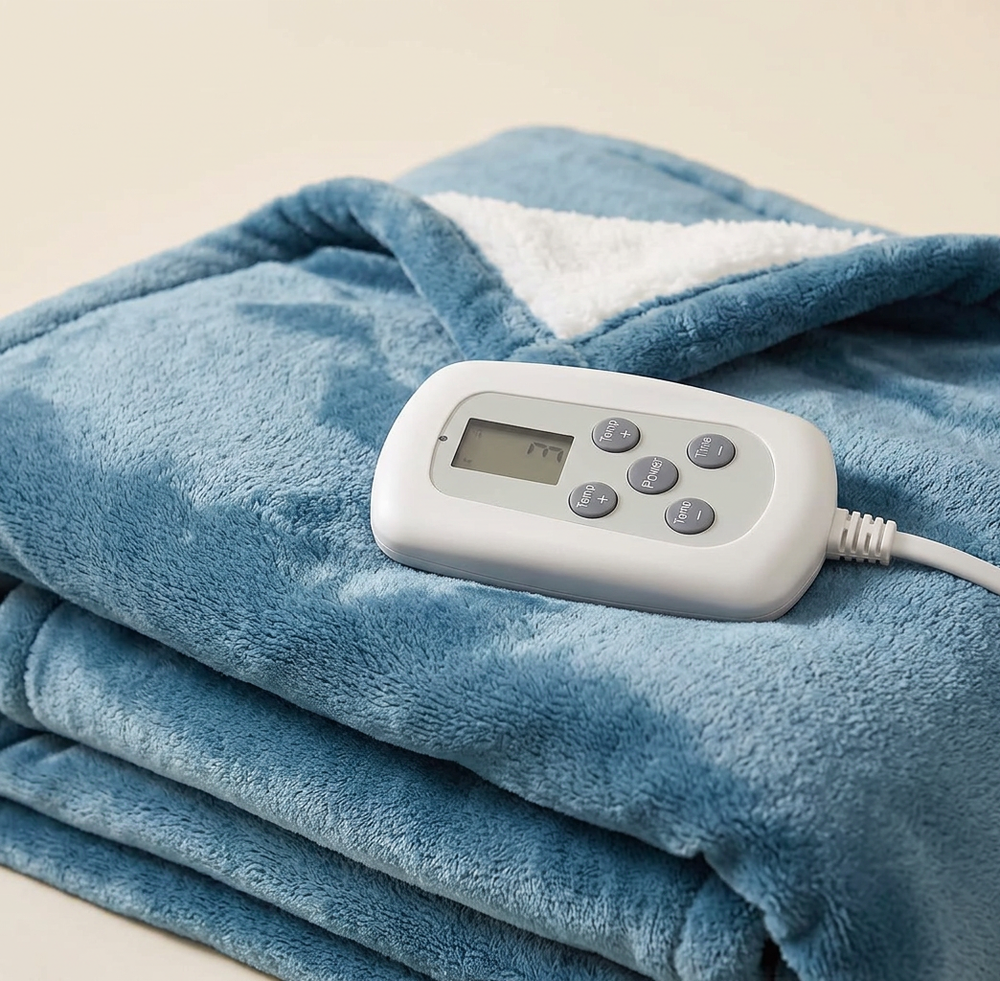 Heated Blanket, King, Flannel, Blue
