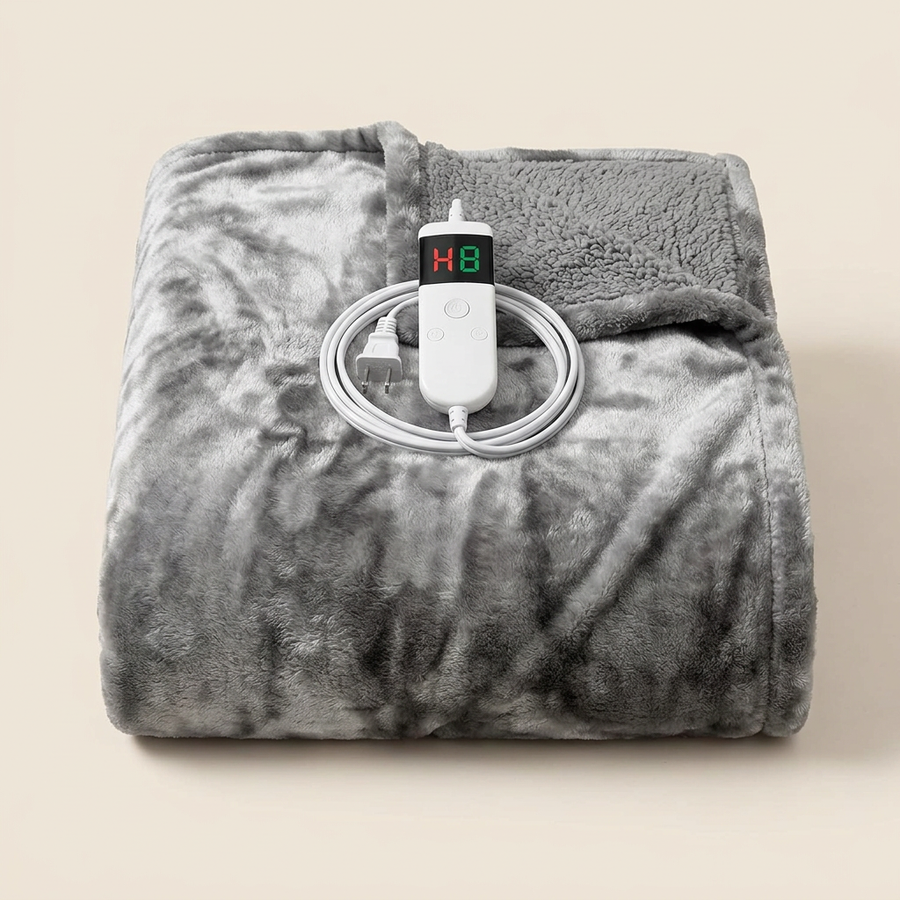 Heated Blanket, Faux Fur, Ash Gray