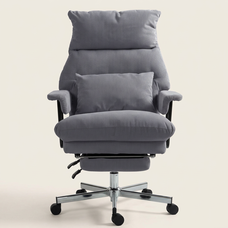 Corduroy Office Chair with Footrest, Gray