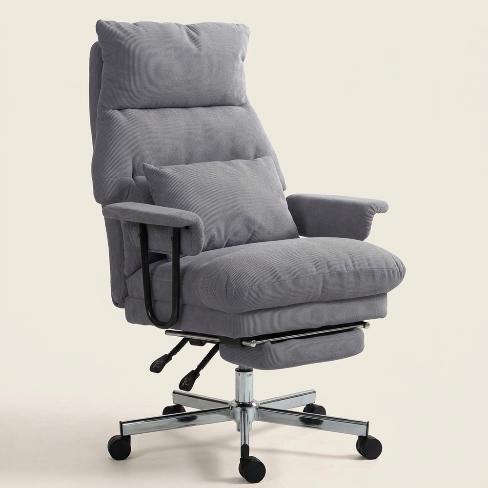 Corduroy Office Chair with Footrest, Gray