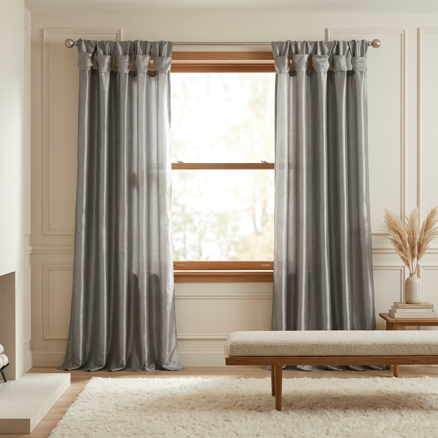 Twist Tab Curtain Panel, Charcoal