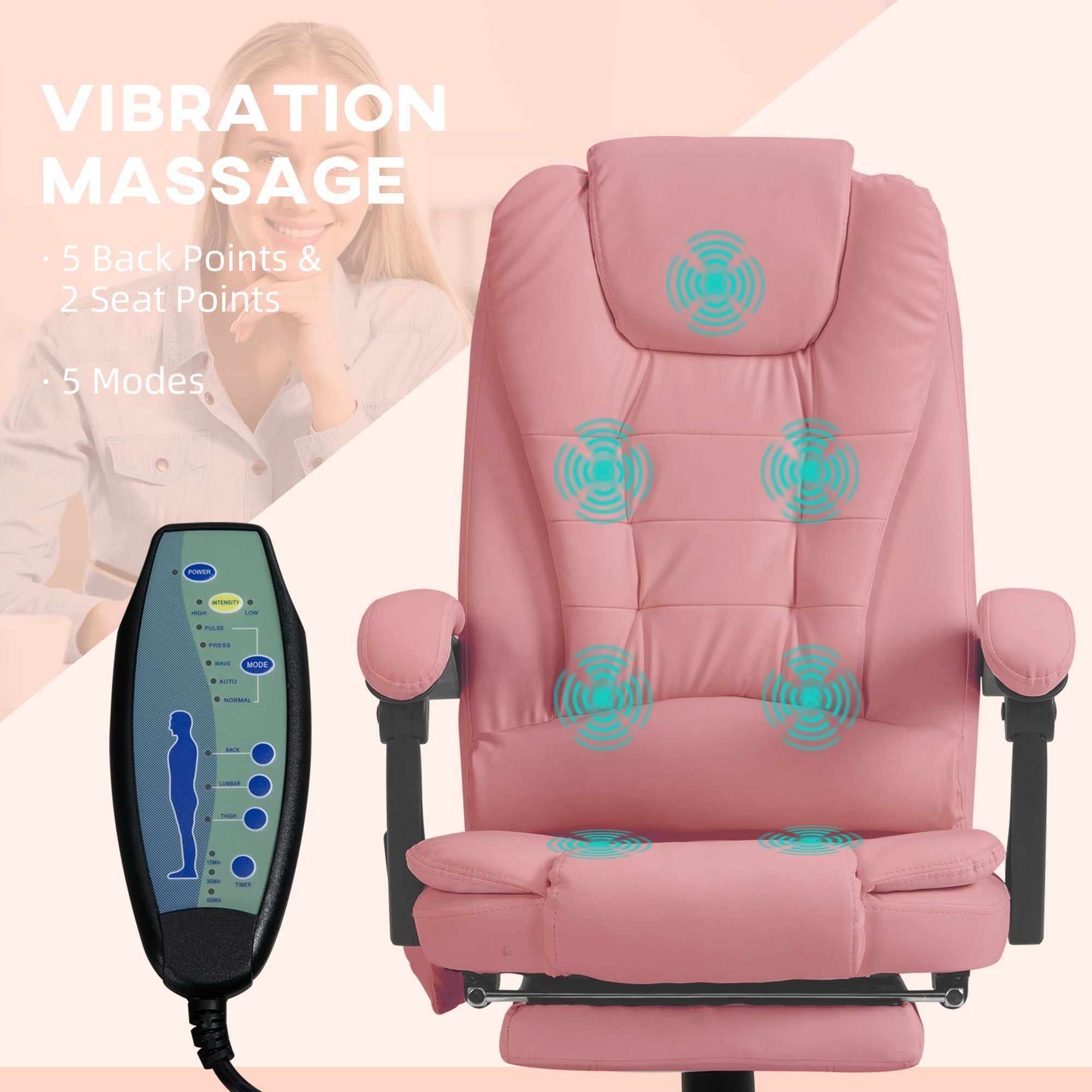 Executive High Back Office Chair with Massage Function Reclining Pink Adjustable