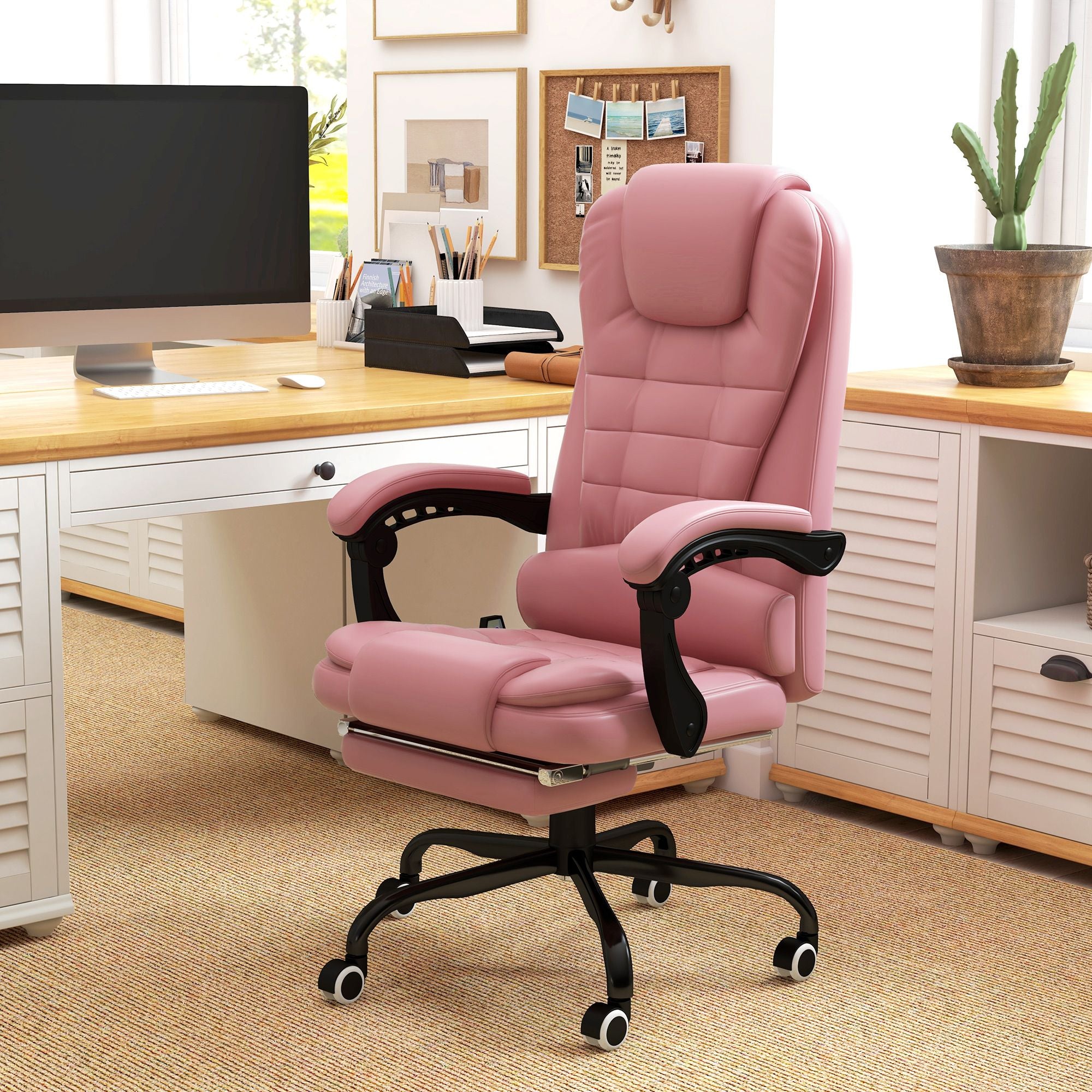 Executive High Back Office Chair with Massage Function Reclining Pink Adjustable