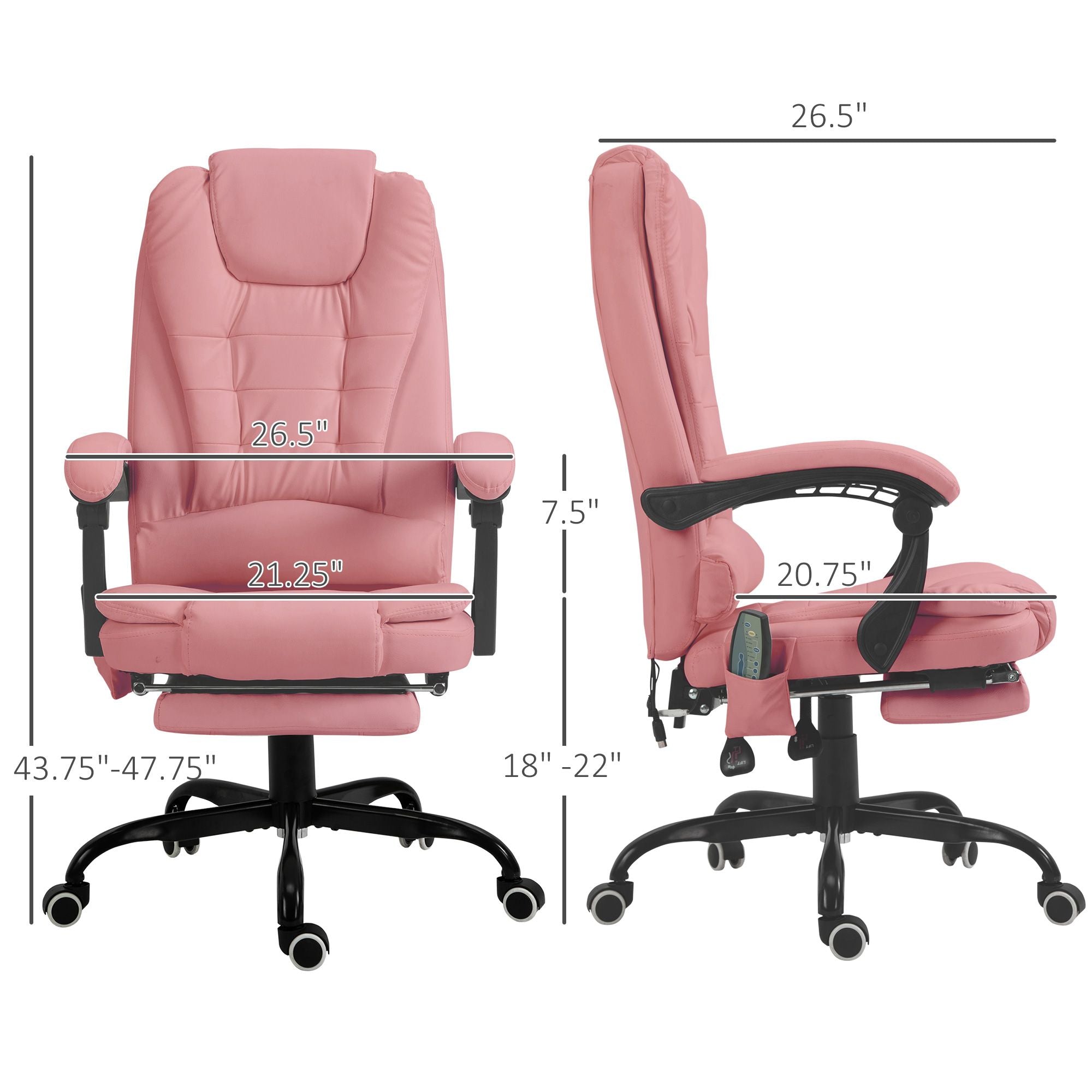 Executive High Back Office Chair with Massage Function Reclining Pink Adjustable