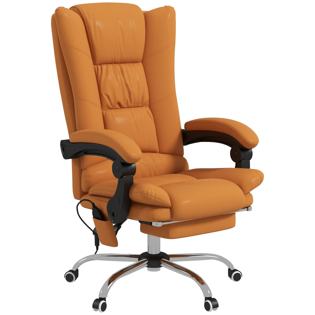 Massage Office Chair PU Leather 4 Vibration Reclining Adjustable Swivel Wheels Light Brown