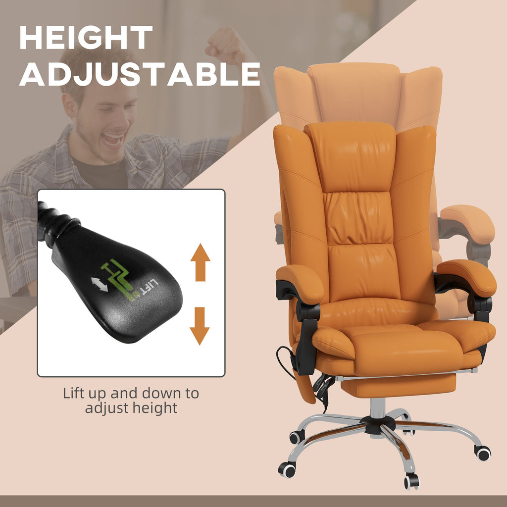 Massage Office Chair PU Leather 4 Vibration Reclining Adjustable Swivel Wheels Light Brown