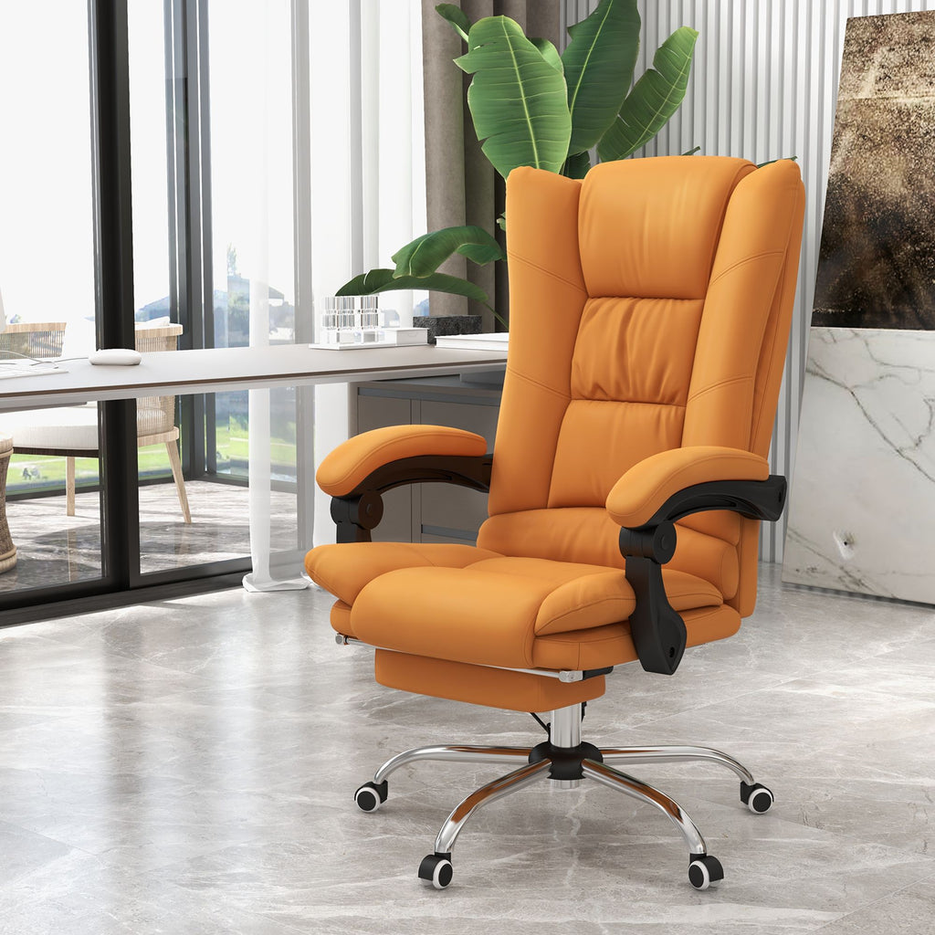 Massage Office Chair PU Leather 4 Vibration Reclining Adjustable Swivel Wheels Light Brown