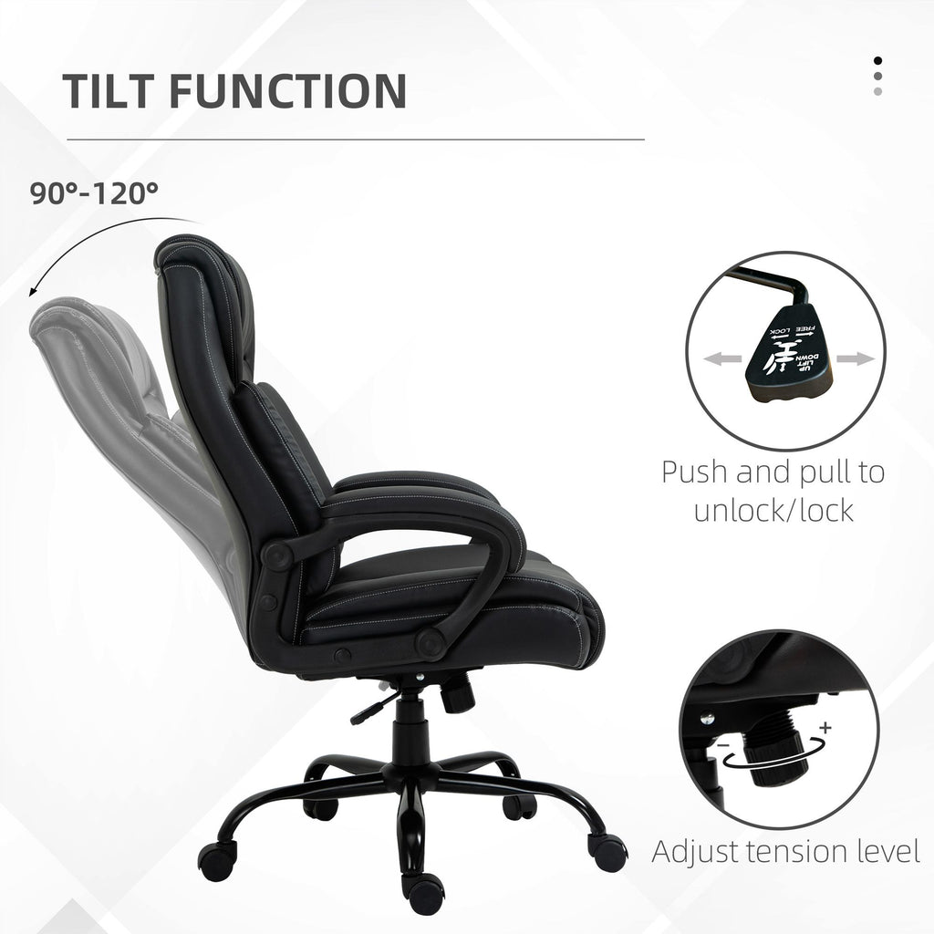 Executive Office Chair Big and Tall 400lbs Wide Seat High Back PU Leather Black