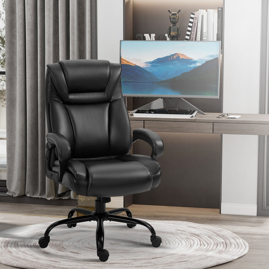 Executive Office Chair Big and Tall 400lbs Wide Seat High Back PU Leather Black