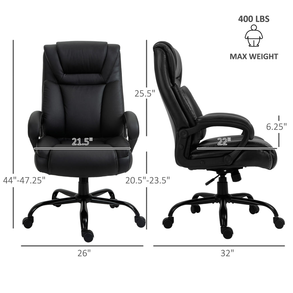 Executive Office Chair Big and Tall 400lbs Wide Seat High Back PU Leather Black