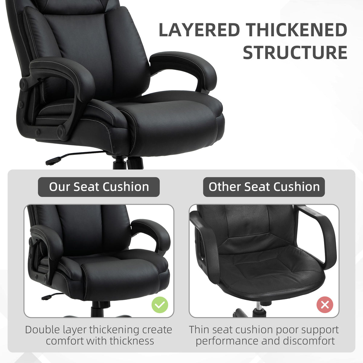 Executive Office Chair Big and Tall 400lbs Wide Seat High Back PU Leather Black