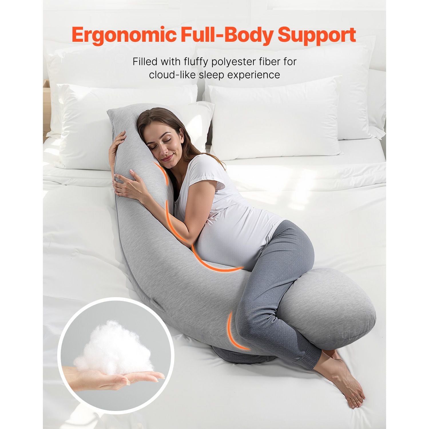 Pregnancy Pillows for Side Sleeping, L-Shaped Maternity Pillow for Pregnant Women, Soft & Breathable Pregnancy Body Pillow with Washable Jersey Cover for Head Neck Belly Leg Support, Light Gray