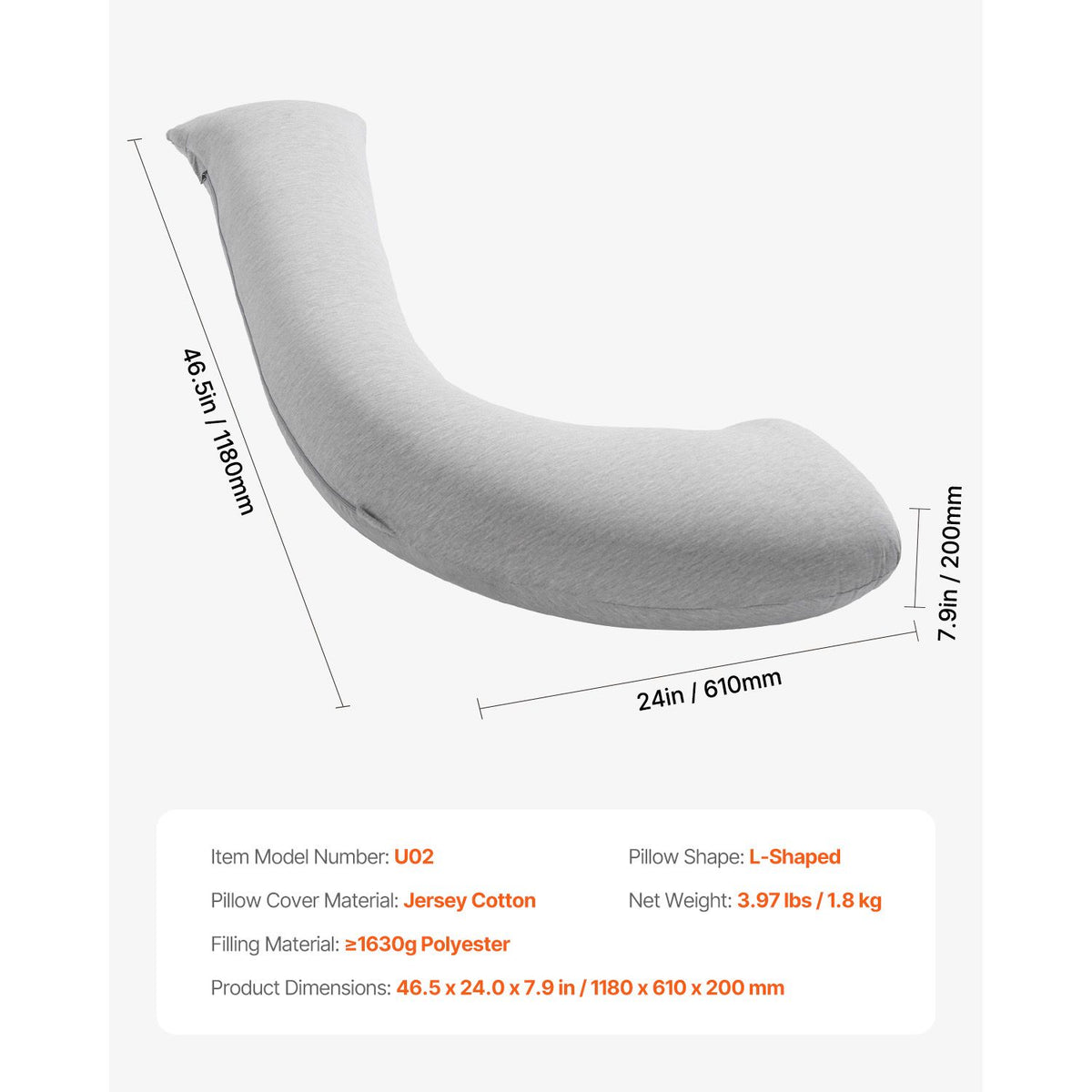 Pregnancy Pillows for Side Sleeping, L-Shaped Maternity Pillow for Pregnant Women, Soft & Breathable Pregnancy Body Pillow with Washable Jersey Cover for Head Neck Belly Leg Support, Light Gray