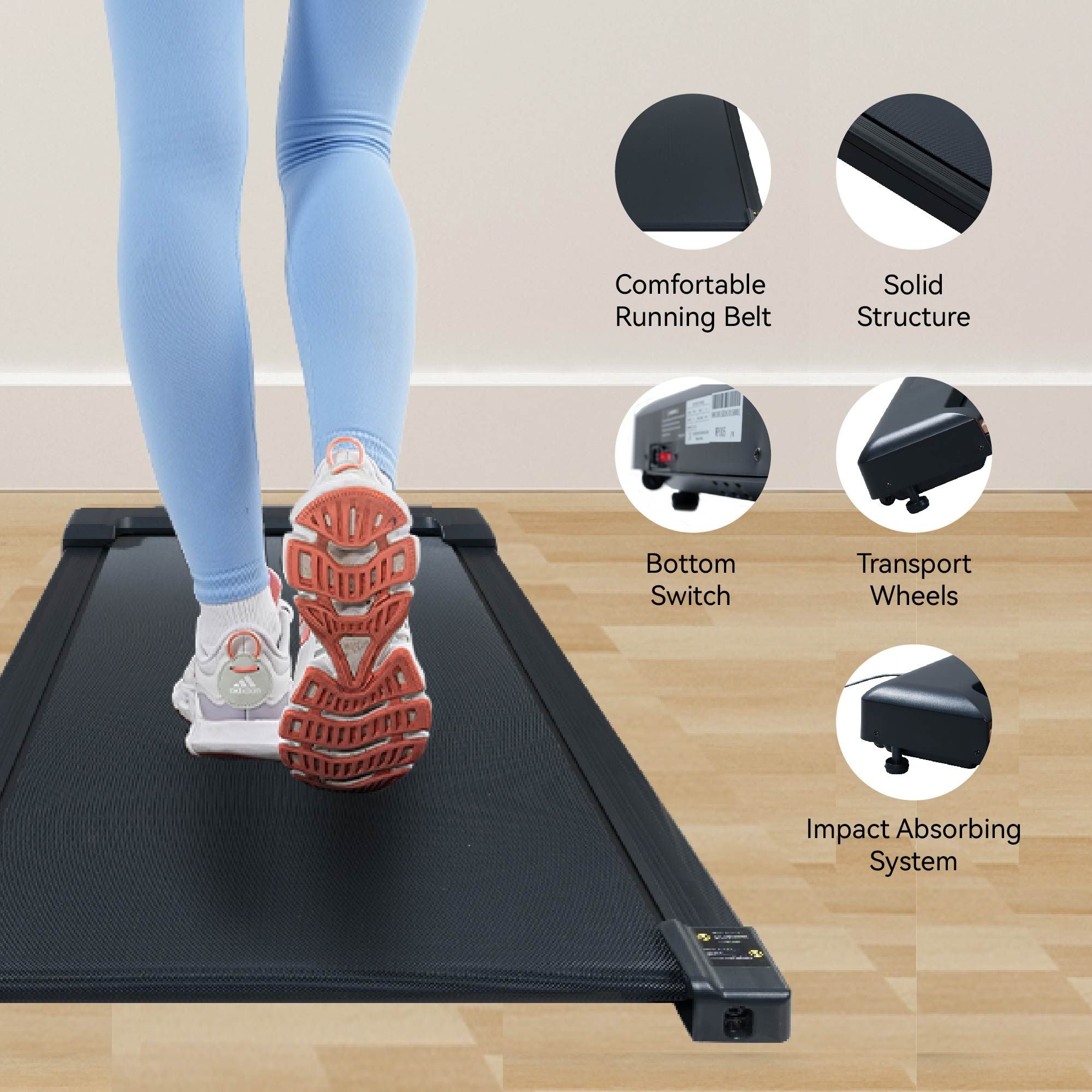 2.5HP Under Desk Treadmill, Portable Walking Pad for Home & Office, Compact Running & Walking Machine with Remote Control, LED Display, Black