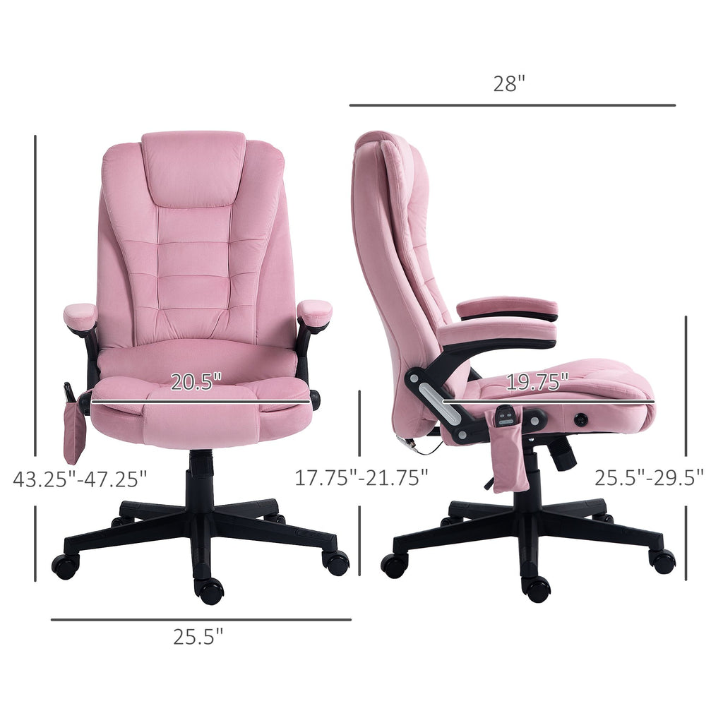 Executive Heated Massage Office Chair, 6 Vibrating Points, Velvet Massage Office Chair, Pink