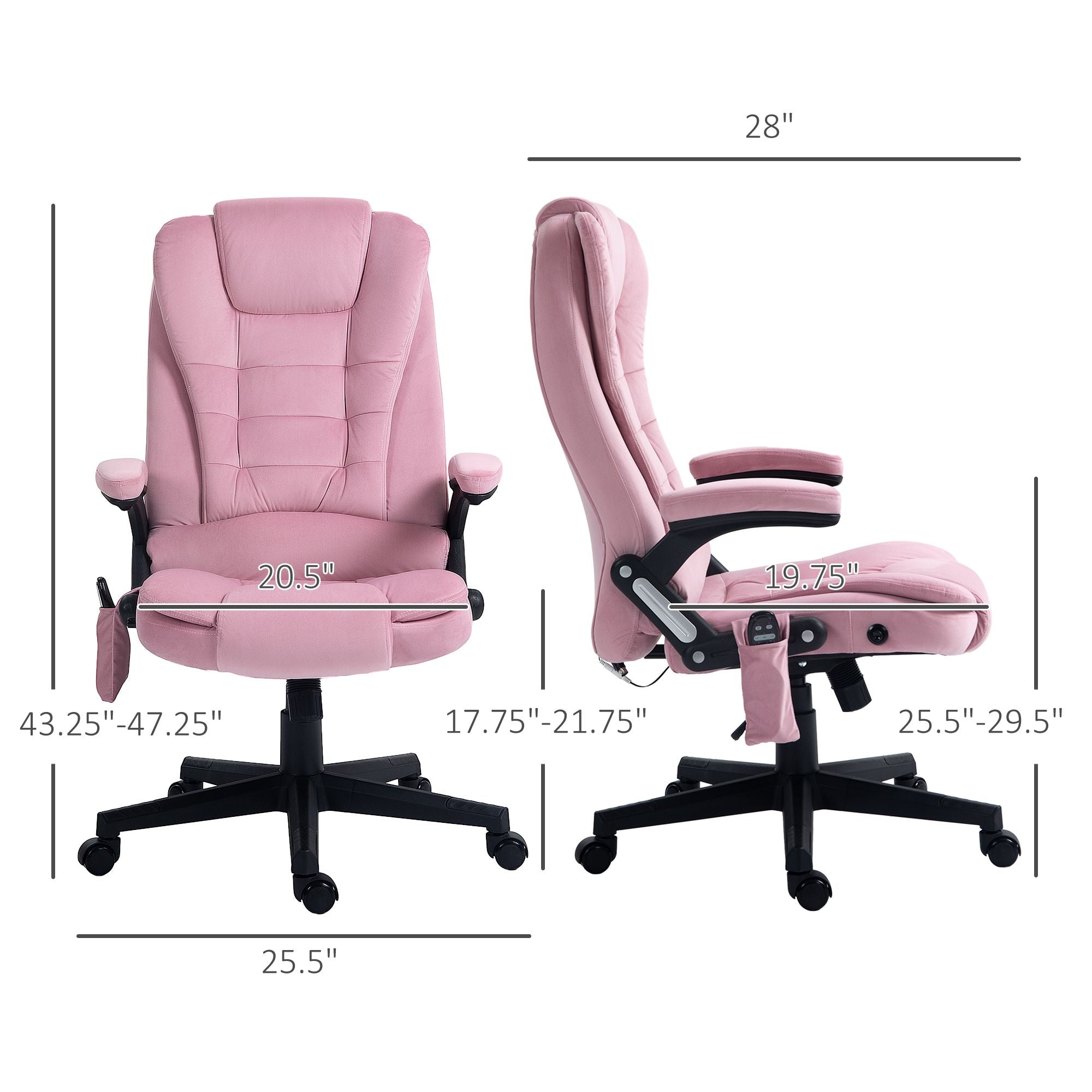 Executive Heated Massage Office Chair, 6 Vibrating Points, Velvet Massage Office Chair, Pink