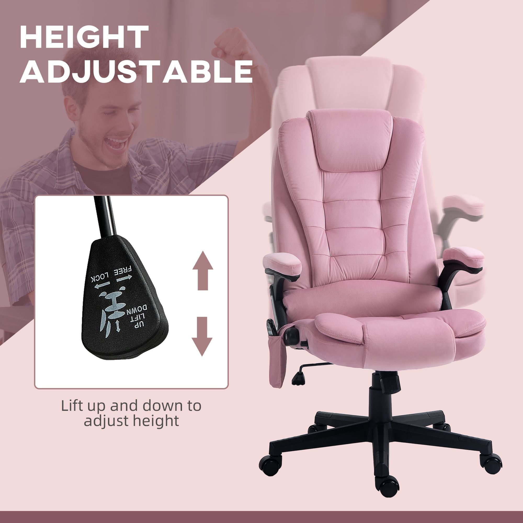 Executive Heated Massage Office Chair, 6 Vibrating Points, Velvet Massage Office Chair, Pink