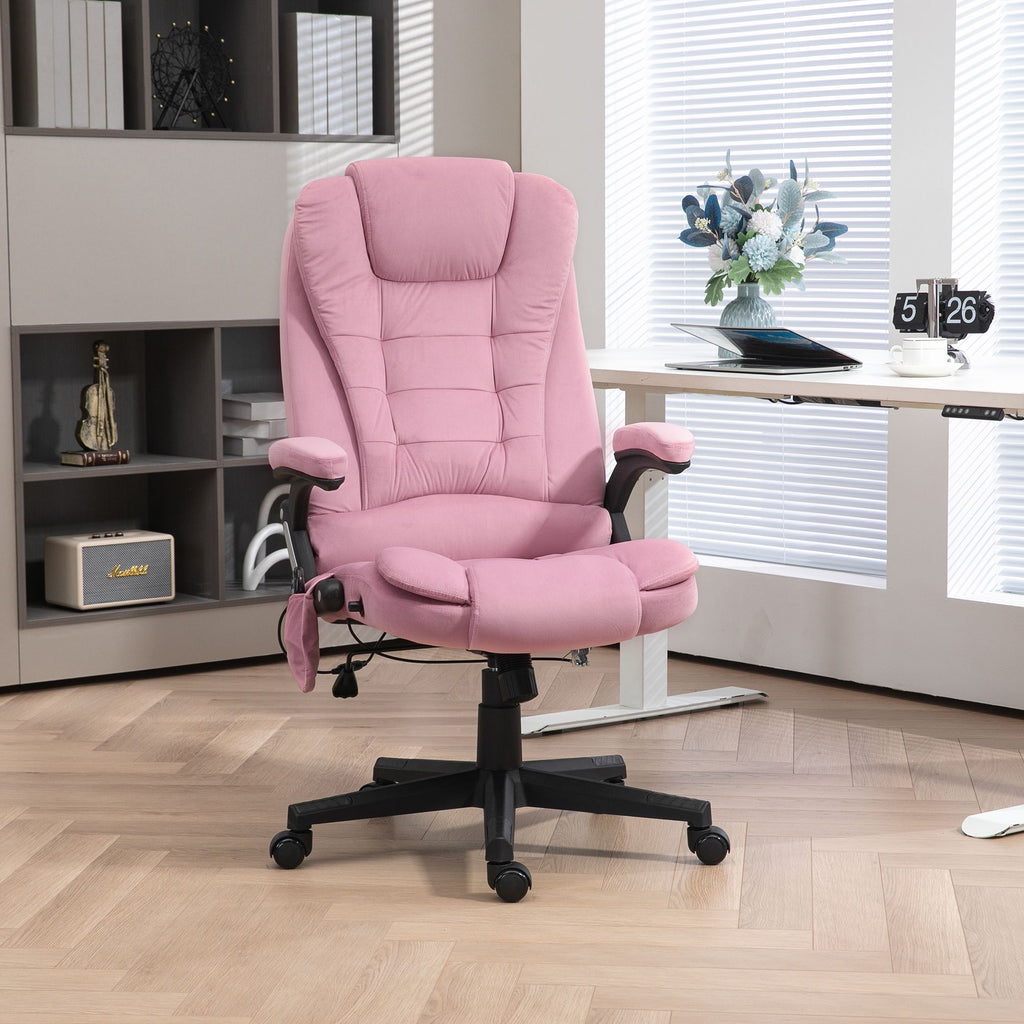 Executive Heated Massage Office Chair, 6 Vibrating Points, Velvet Massage Office Chair, Pink