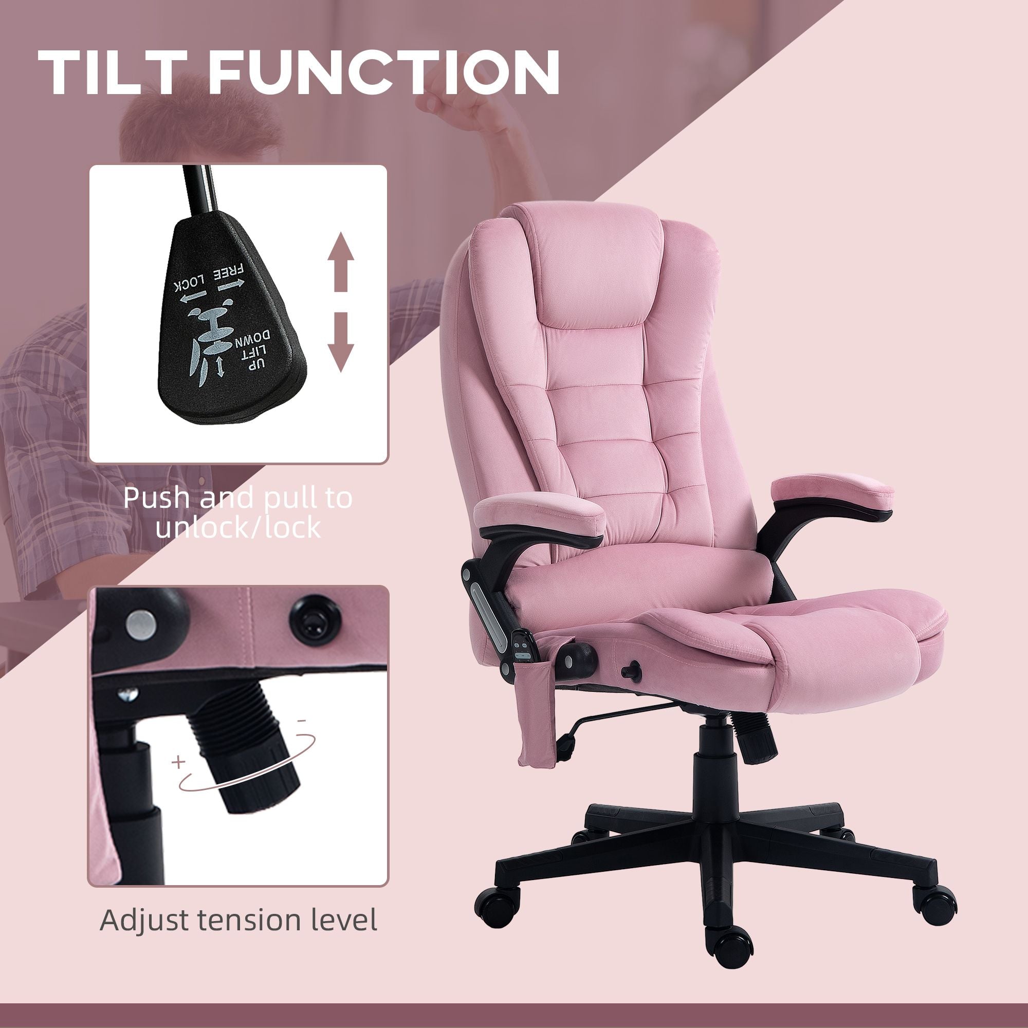 Executive Heated Massage Office Chair, 6 Vibrating Points, Velvet Massage Office Chair, Pink