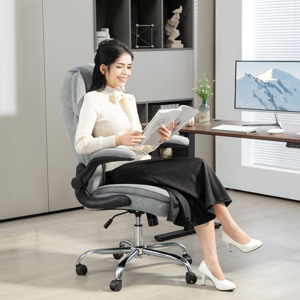 Executive Office Chair, Desk Chair with Flip-up Armrest, Diamond Fabric Computer Chair for Home Office, Gray