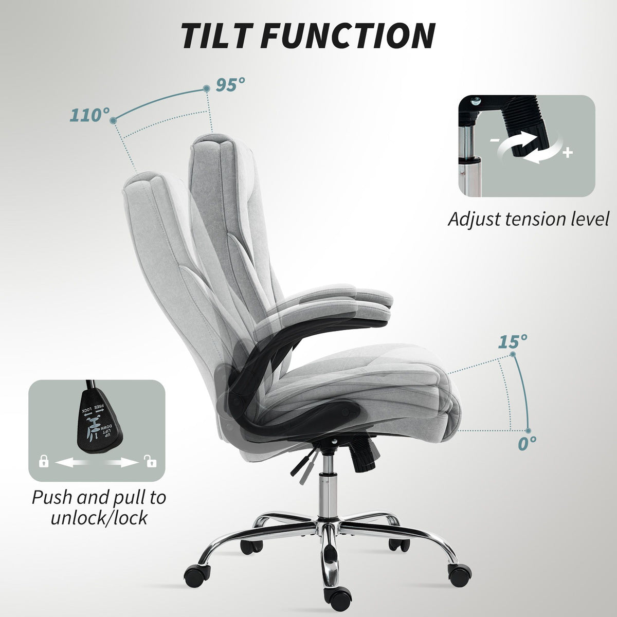 Executive Office Chair, Desk Chair with Flip-up Armrest, Diamond Fabric Computer Chair for Home Office, Gray