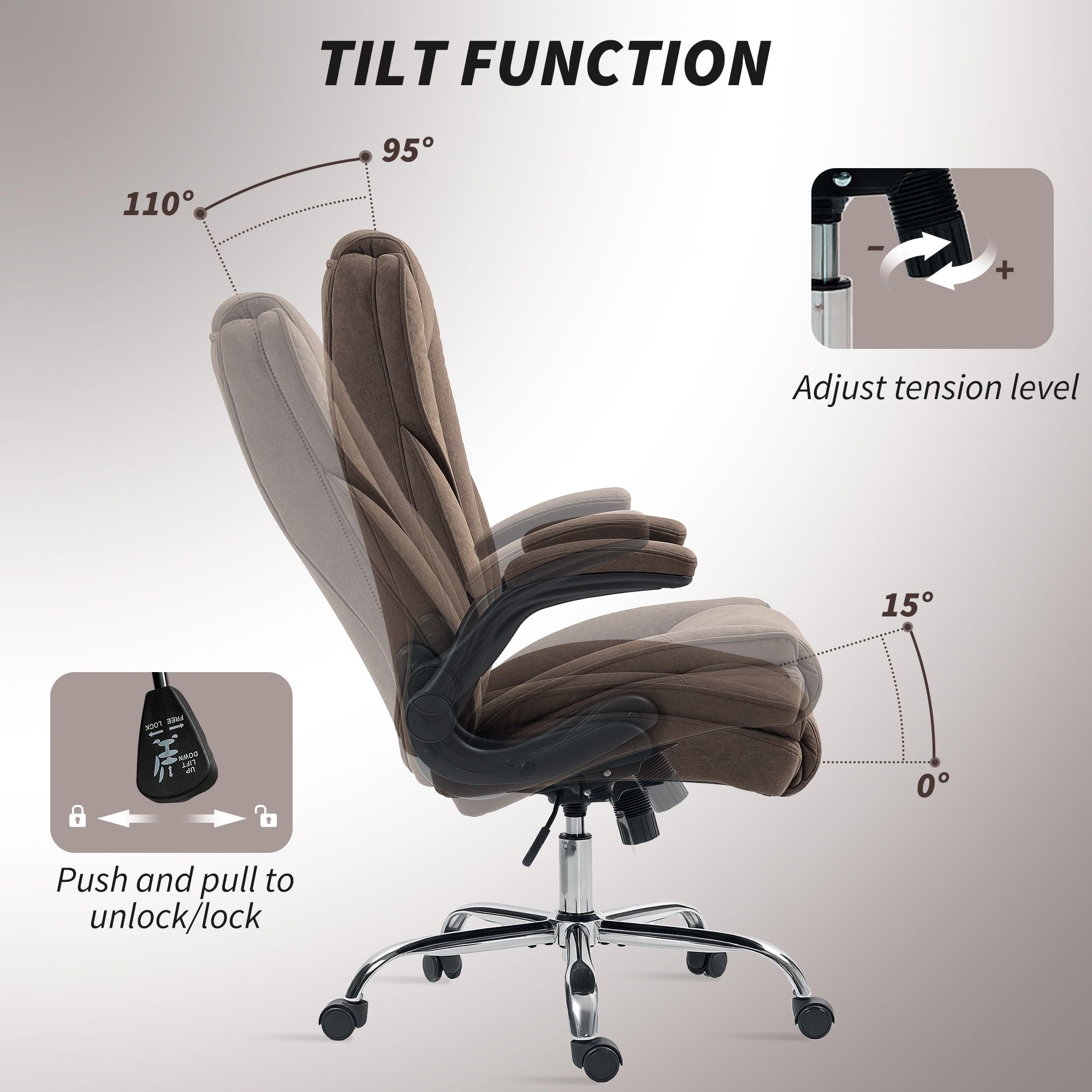 Executive Office Chair, Desk Chair with Flip-up Armrest, Diamond Fabric Computer Chair for Home Office, Dark Brown