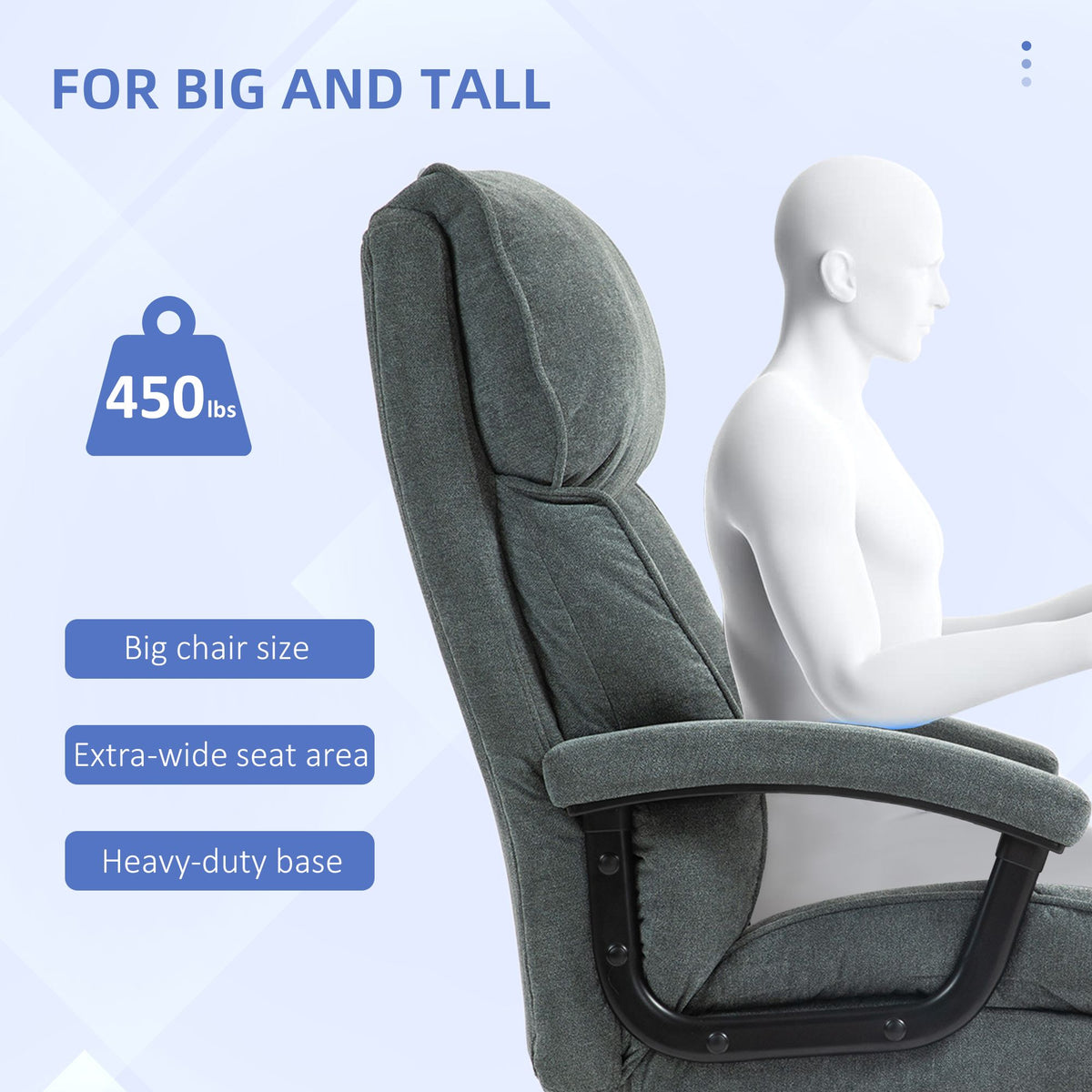 Big and Tall Desk Chair, Executive Office Chair, 450lbs, Heavy Duty Computer Chair for Heavy People, Gray
