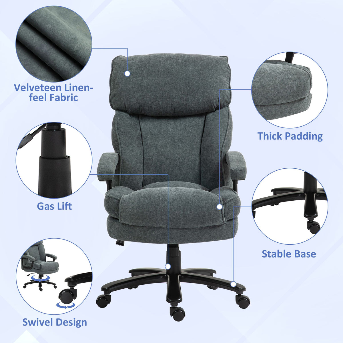 Big and Tall Desk Chair, Executive Office Chair, 450lbs, Heavy Duty Computer Chair for Heavy People, Gray