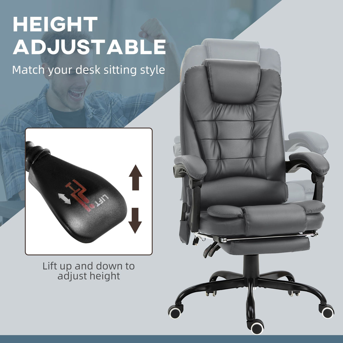 Executive Office Chair Vibration Massage Gray with Reclining Backrest Adjustable Height
