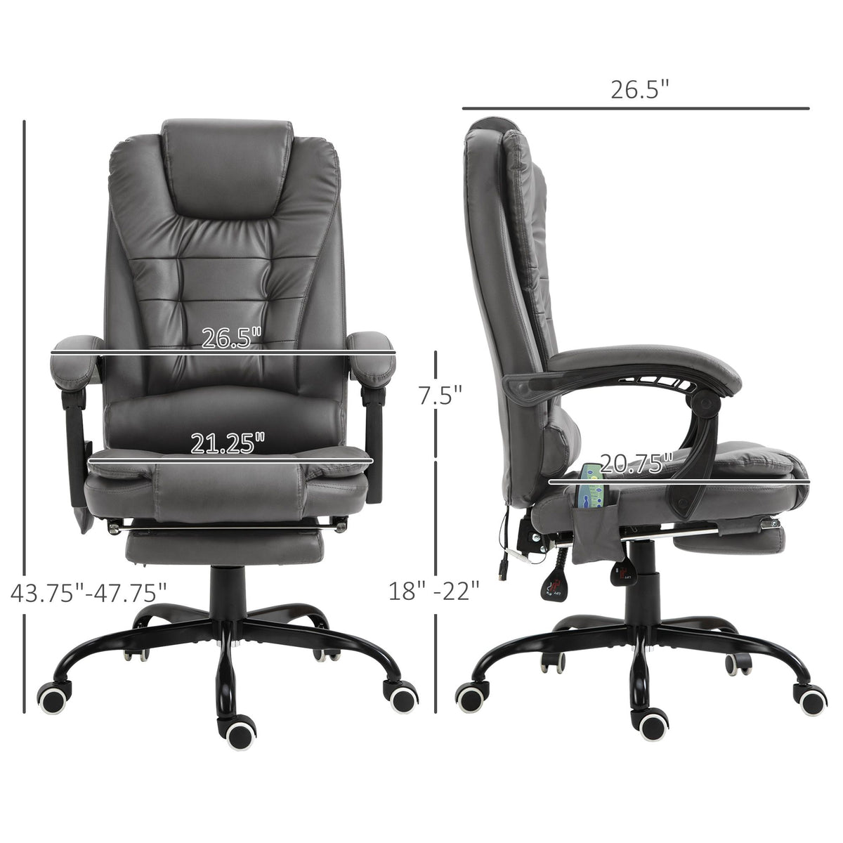 Executive Office Chair Vibration Massage Gray with Reclining Backrest Adjustable Height