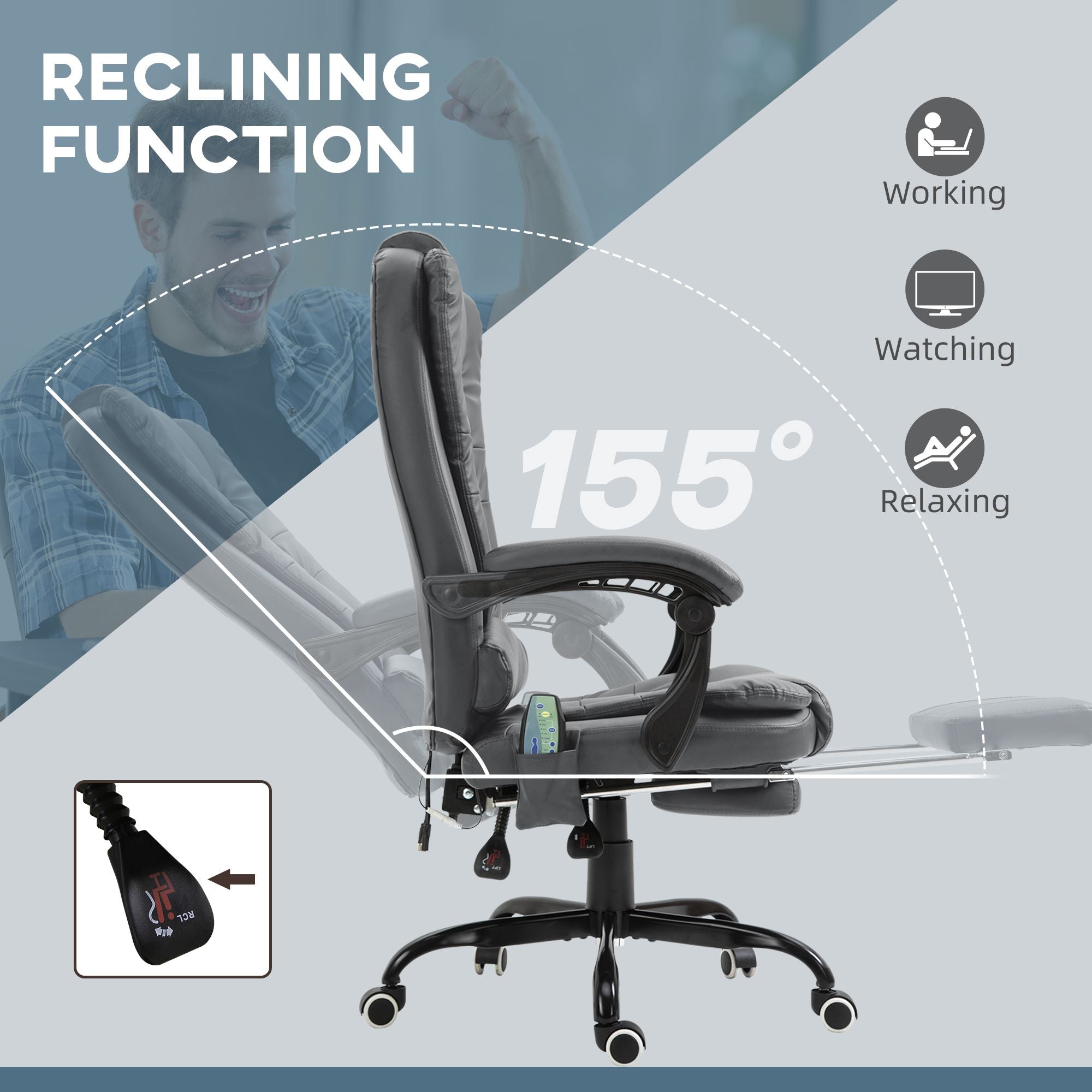 Executive Office Chair Vibration Massage Gray with Reclining Backrest Adjustable Height