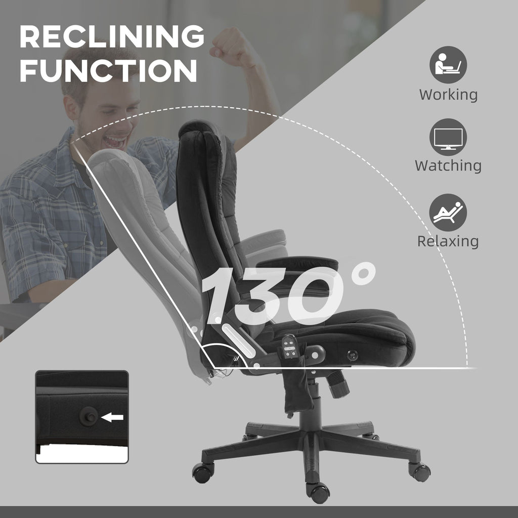 Executive Vibrating Massage Office Chair with Heat, 6 Point, Velvet High Back, Black