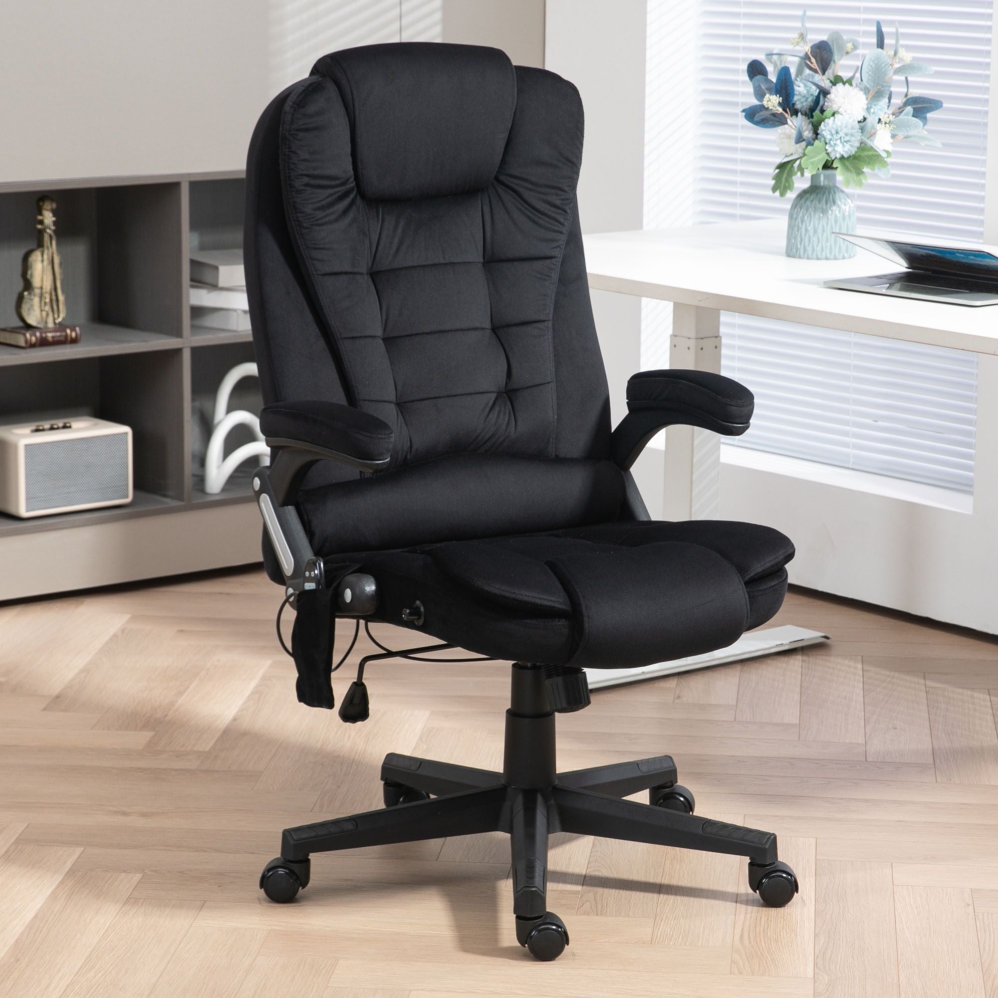 Executive Vibrating Massage Office Chair with Heat, 6 Point, Velvet High Back, Black