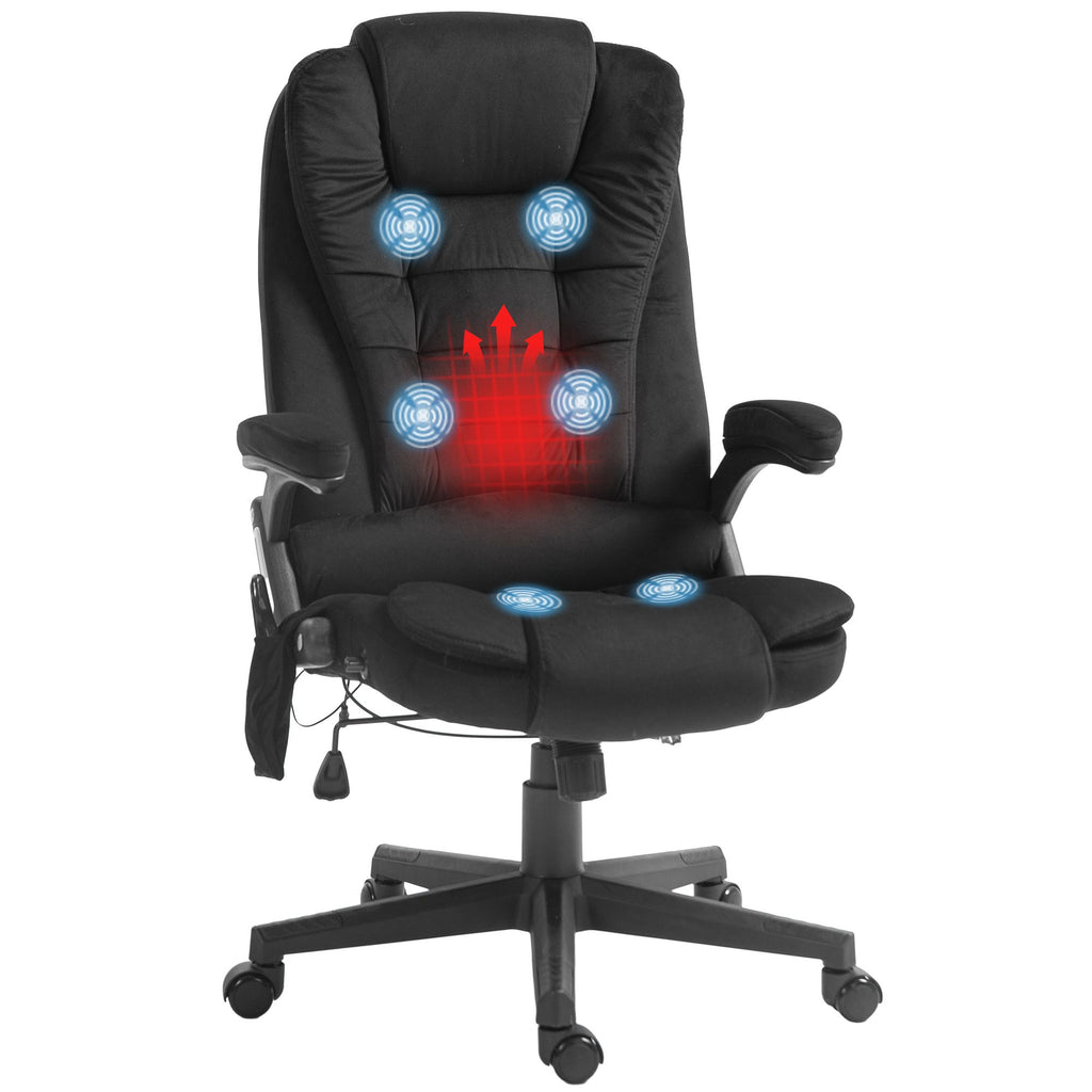 Executive Vibrating Massage Office Chair with Heat, 6 Point, Velvet High Back, Black
