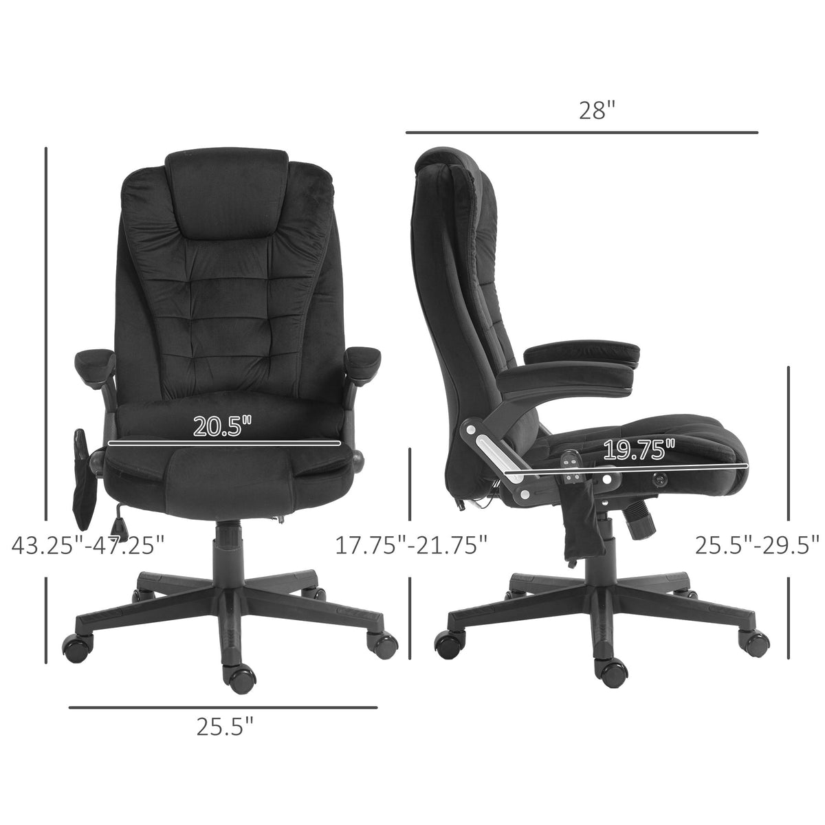 Executive Vibrating Massage Office Chair with Heat, 6 Point, Velvet High Back, Black