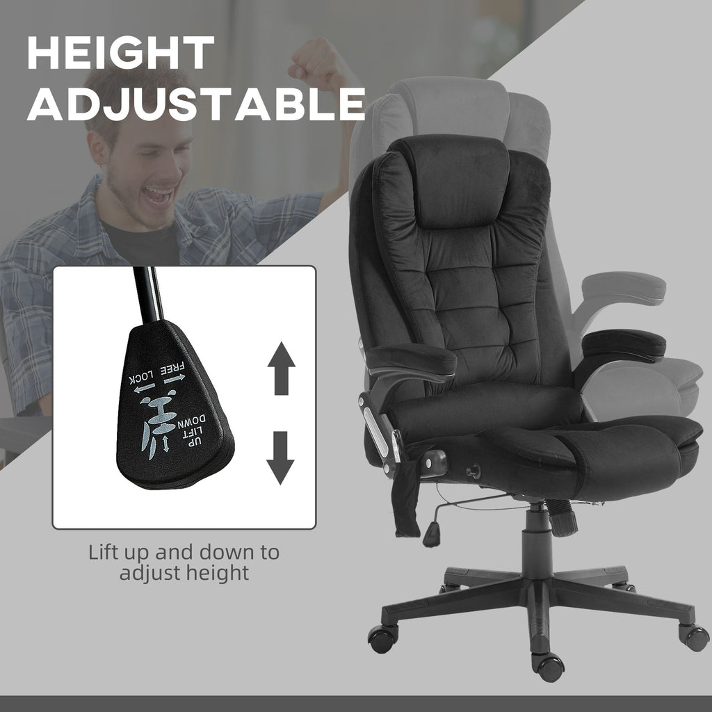 Executive Vibrating Massage Office Chair with Heat, 6 Point, Velvet High Back, Black
