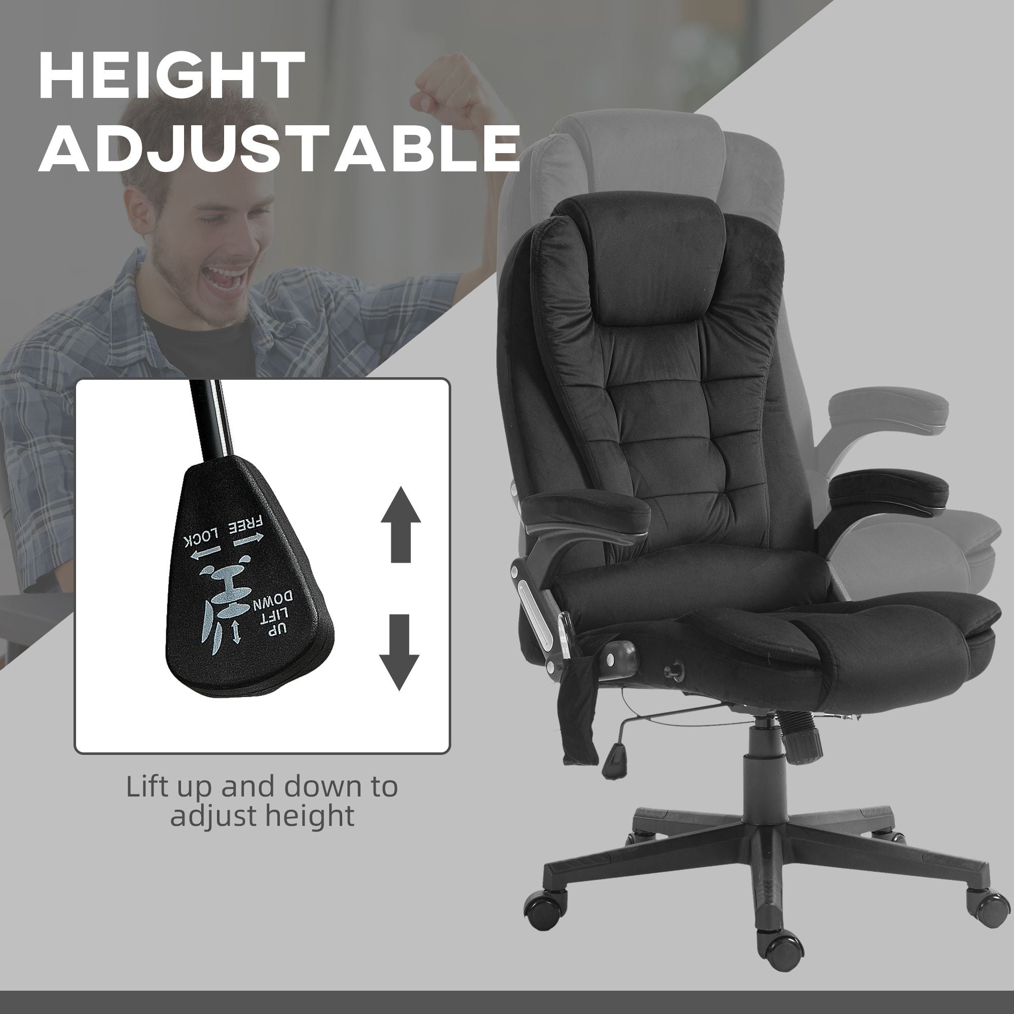 Executive Vibrating Massage Office Chair with Heat, 6 Point, Velvet High Back, Black