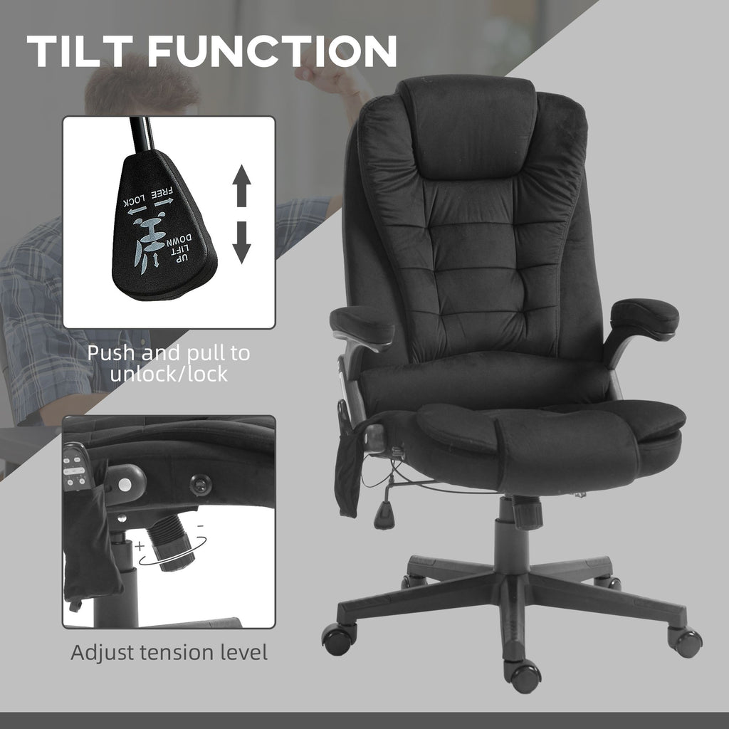 Executive Vibrating Massage Office Chair with Heat, 6 Point, Velvet High Back, Black