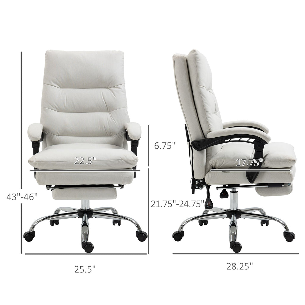 Heated Massage Office Chair Microfibre Reclining Vibration Footrest Armrest Cream White