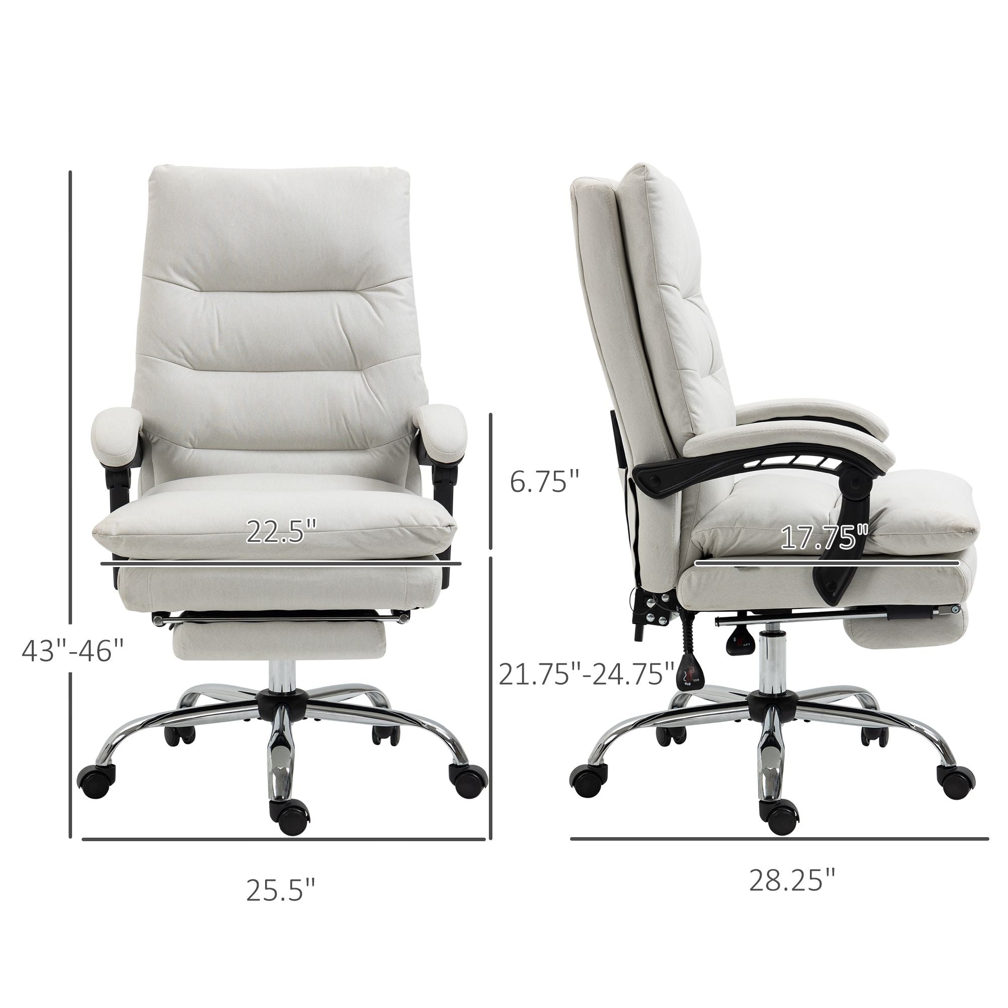 Heated Massage Office Chair Microfibre Reclining Vibration Footrest Armrest Cream White